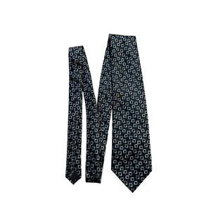 ZANETTI Men's 100% Silk Necktie‎ LUXURY Tie Navy Silver Geometric